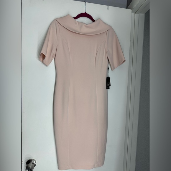 Adrianna Papell V-Back Foldover Collar Short Sleeve Sheath Dress 6 blush color - Picture 3 of 8